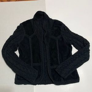 Women’s Zut Bickens Black knit Embroidered Suede Jacket. Size 12